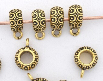 5pc Large Hole Gold Bails Necklace Bails pendant Bails artisan charm holder flower bails, dangle Bails leather cord 4mm Hole