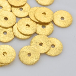 39pc - 8mm Gold Flat Disk Spacer Beads, brushed gold washers, Disc spacers for jewelry making, Bulk Heishi spacers