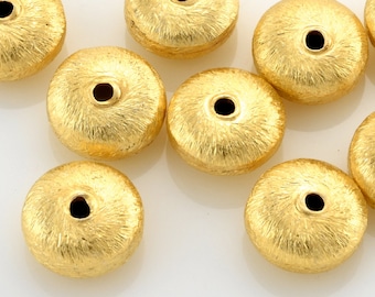 Gold Beads 8mm - 10pc Brushed gold Spacer beads, Gold Saucer Beads, gold plated metal beads