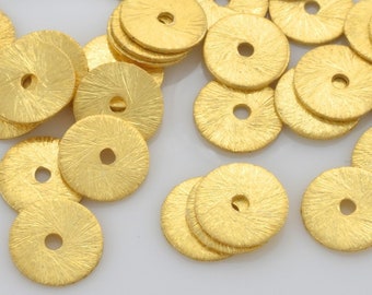 8mm - 100pc Gold Flat Disk Spacer Beads, brushed gold washers, Disc spacers for jewelry making, Bulk Heishi spacers