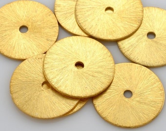 16mm - 5pc Flat Gold Spacer Bead, Real Gold Plated Beads - Large Gold Spacers for Jewelry Making - Brushed Gold Beads