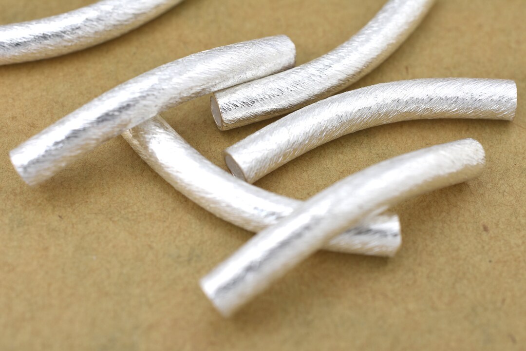 30mm Curved Silver Tube Beads, Curved Pipe Beads, Brushed Silver Curved