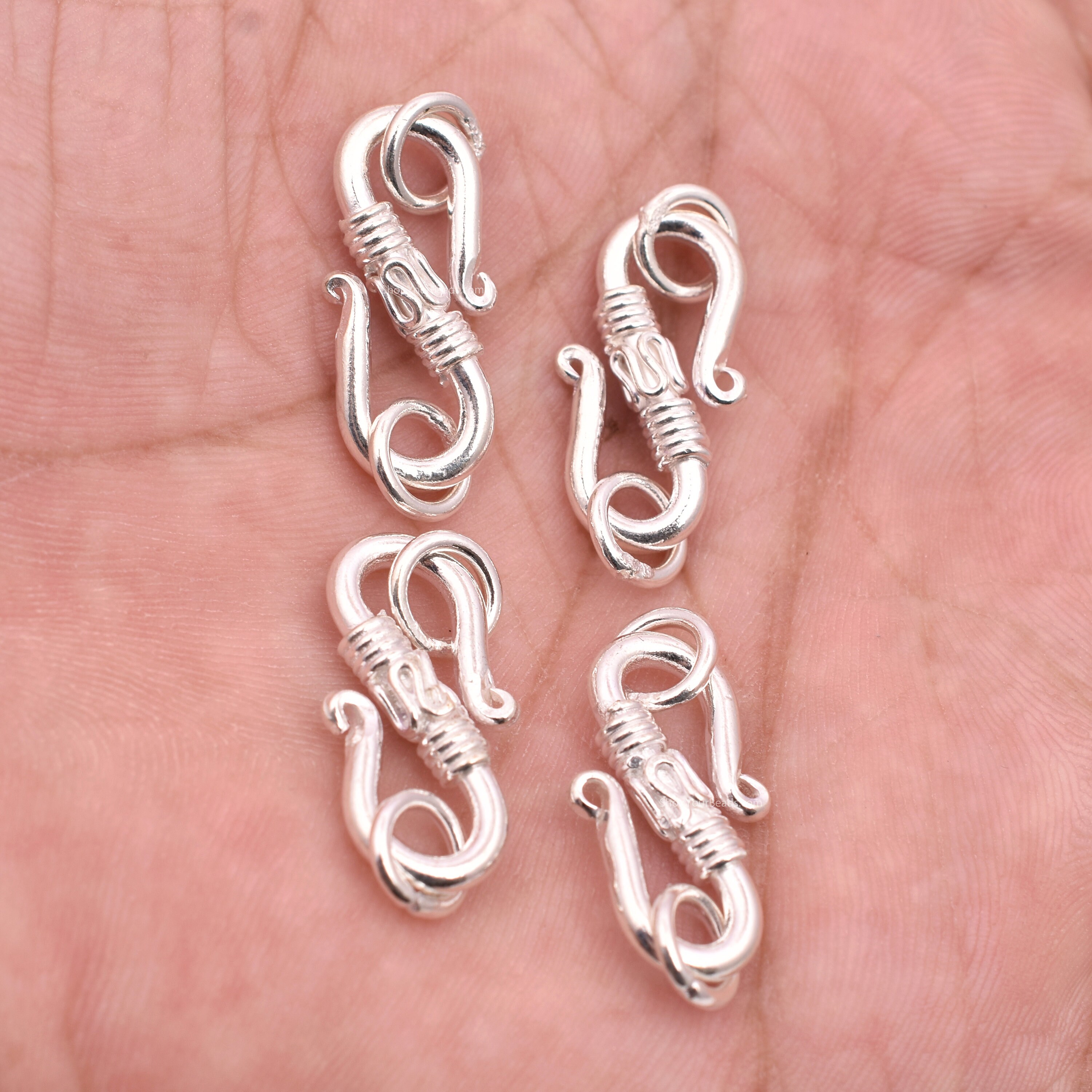 Bali Silver S Clasps 28mm - 4 Pcs, Real Silver Plated S Hooks / S Clasps Closure For Jewelry Making