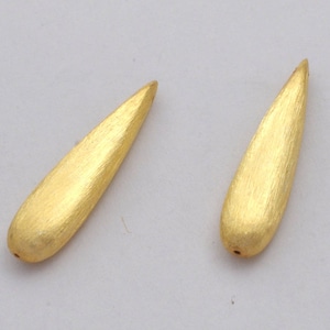 37mm - Gold Teardrop beads, Long Brushed earring making findings supplies dangle jewelry supplies parts side drilled, gold plated drop beads