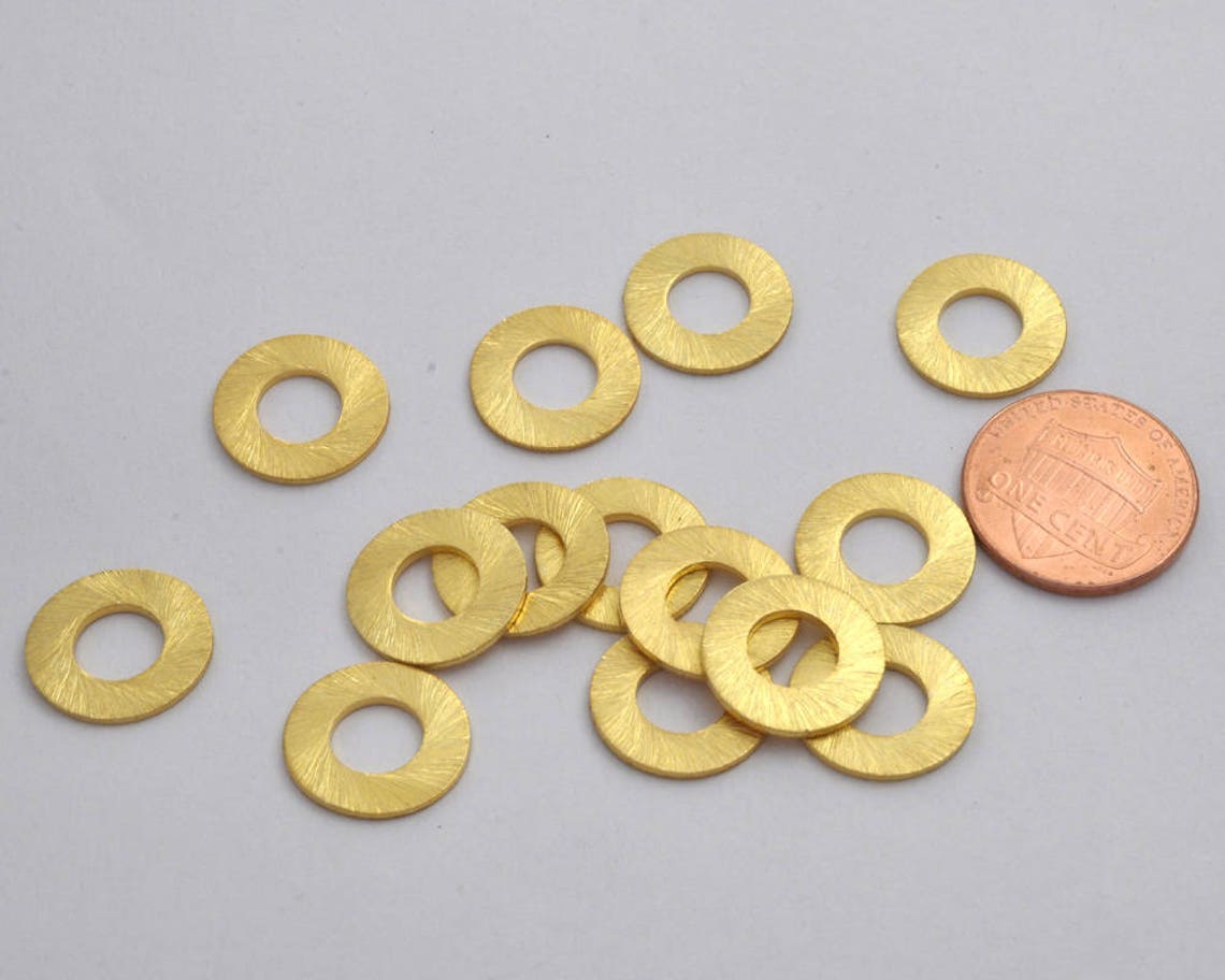 14mm round washer style beads gold plated brushed finish link Etsy