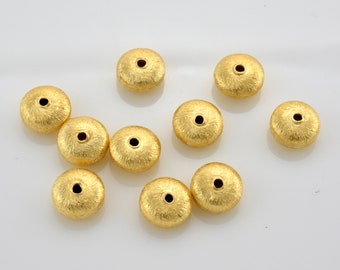 Gold Saucer Beads, Brushed gold Spacer beads, gold plated metal beads 8mm - 10pcs