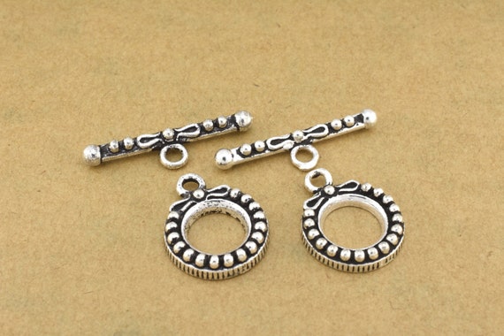 Bali Silver Toggle Clasps for Jewelry Making, Antique Silver