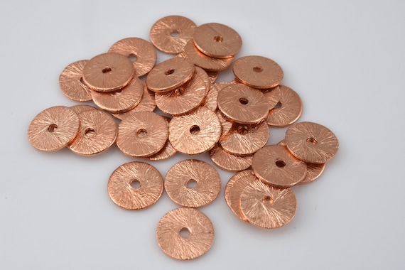 Copper Beads 8mm - 38pcs Flat copper disc spacers, brushed finish shiny  copper disk spacer beads for jewelry making, Copper Heishi Beads