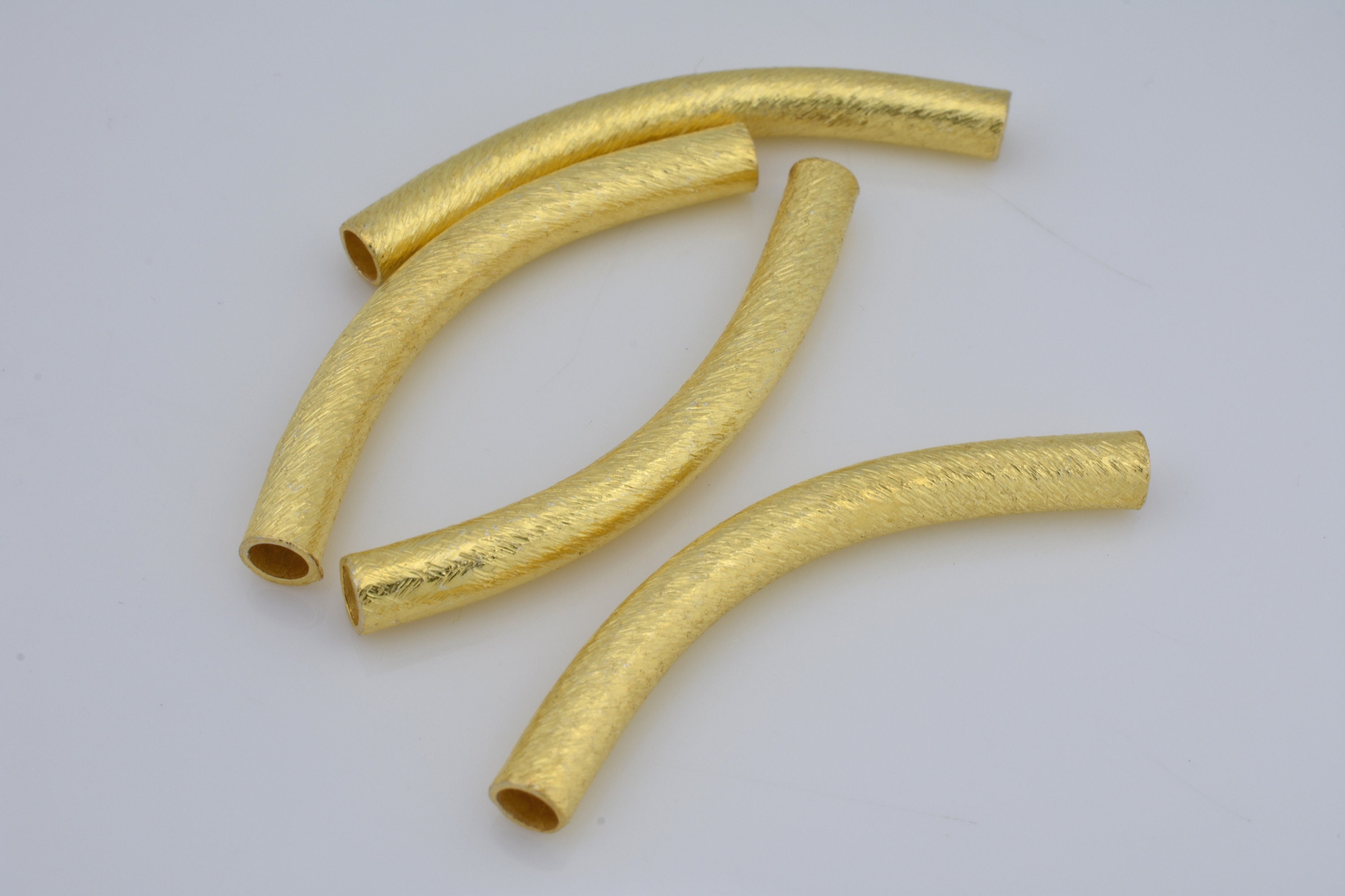 10 Piece Set of Brushed Gold Plated Curved Tube Bead Handmade Jewelry Making Component Measuring 3mm x 40mm