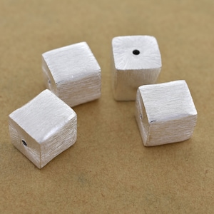 10mm - 4pc Silver plated Cube Beads, handmade Box Spacer beads, brushed square beads