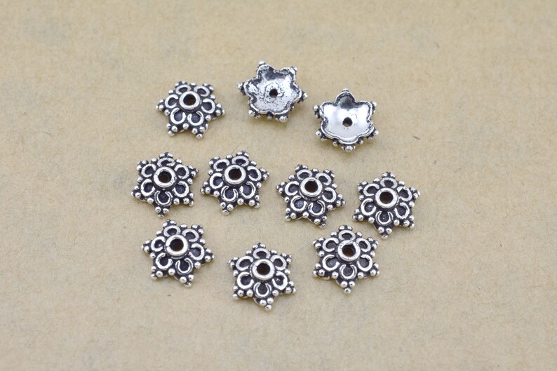 Artisan Handmade 10pc Silver Bead Caps bead caps for jewelry making Bali style 8mm FIne Silver Plated