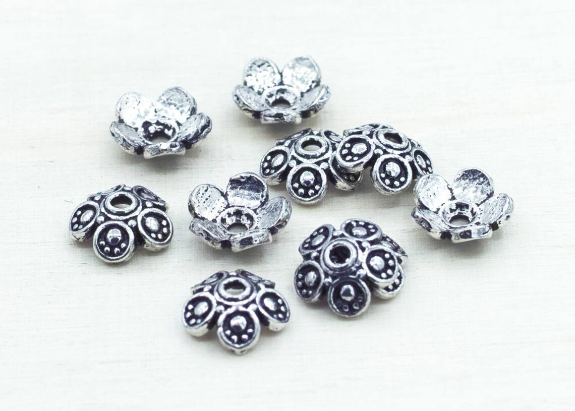 10 Silver Plated Bead Caps for Jewelry Making Bali Style Caps Etsy