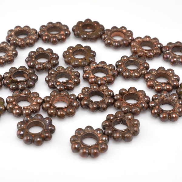 8mm -25pcs antique copper Spacer beads, dark copper daisy spacers for jewelry making