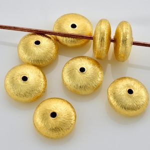 12mm - 5pc Brushed Gold Beads, Saucer beads, Gold Plated spacer Beads