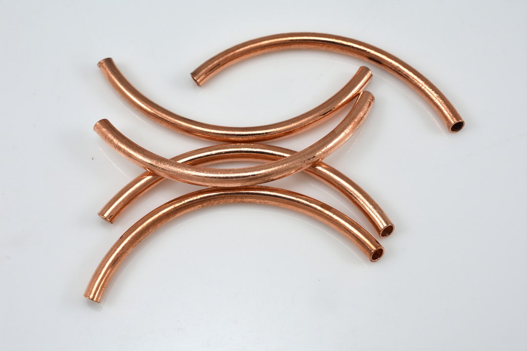 50mm 5pc Copper Tube Beads, Curved Tube Beads, Noodle Beads, Curved