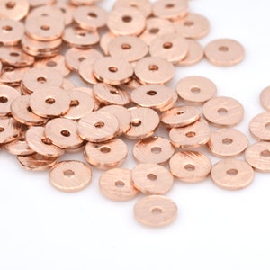 Contas espaçadoras de disco planas em ouro rosado, 5mm - 96 peças, espaçadores de disco banhados a ouro rosa escovado para fazer joias, espaçadores heishi em massa