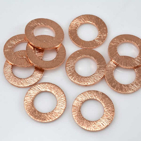 14mm round Copper washer style spacers beads, Copper brushed finish link beads, brushed Copper Circle 10pcs