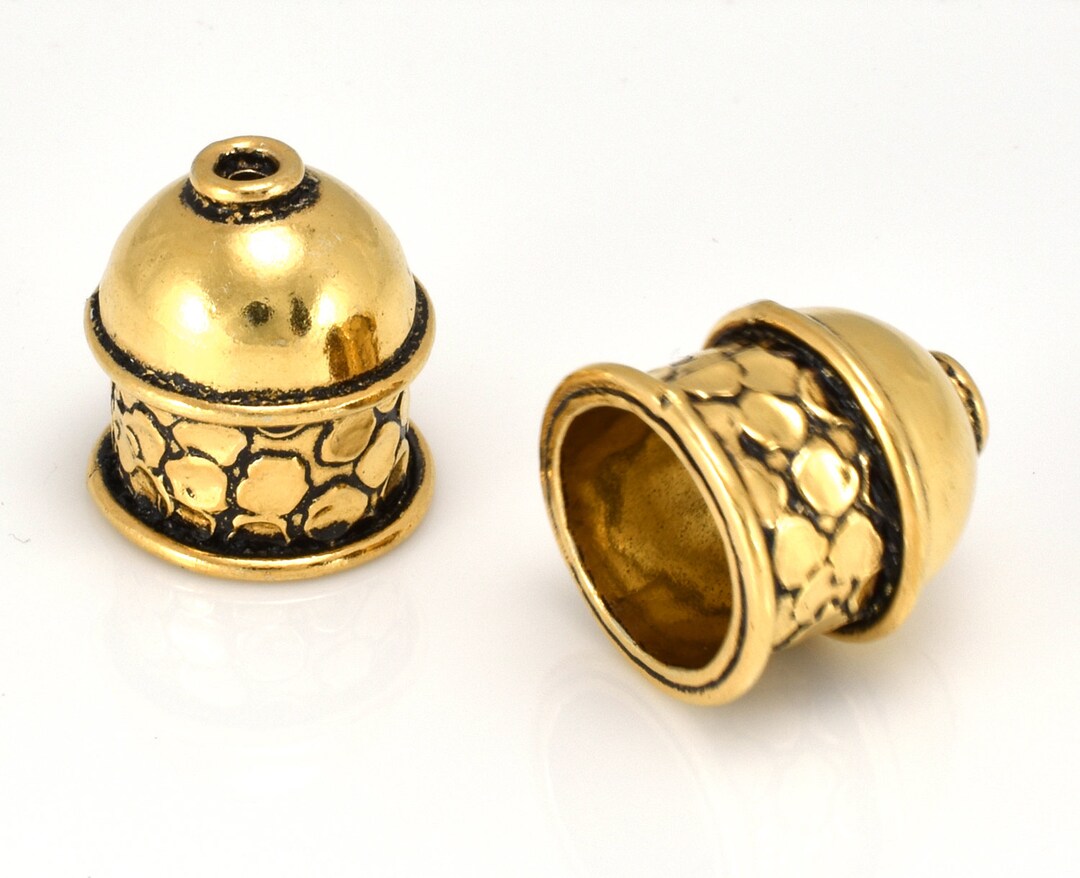 Gold End Caps, Antique Gold Plated End Caps for Leather Cord, Tassel