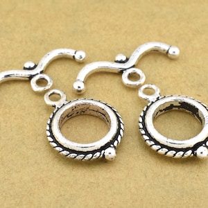 Silver Toggle Clasps for Bracelets Silver plated Round Clasps for jewelry making, Bali Clasps for necklaces, Kumihimo findings closures