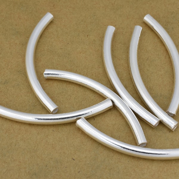 40mm - 7pc Silver tube beads, curved pipe beads, curved tube beads, silver pipe beads, curved pipe beads