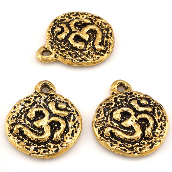 om charms gold pendant charm ohm / aum charms artisan handmade Gold plated, Hindu religious symbol, yoga pendant 2pcs - 20x24mm