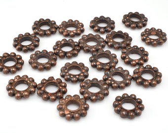 Large hole Copper Spacers 8mm - 22pc antique copper daisy Spacer beads, dark ageing copper Bali spacers jewelry making, Heishi spacers