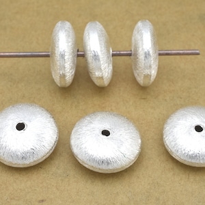 14mm - 6pc silver saucer beads, brushed silver spacer beads for jewelry making