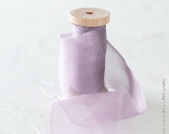 Sheer Amethyst Silk Ribbon: Hand Ripped Chiffon, Wedding Bouquet Styling