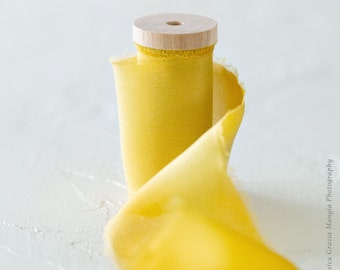 Saffron Luxe Silk Ribbon: Mustard Yellow Gold, 3-Yard Spool