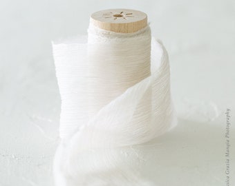 Linen  |  Crinkle Silk Ribbon  |  100% Silk Chiffon  | Ivory Wedding bridal bouquet, invitations, wedding favors