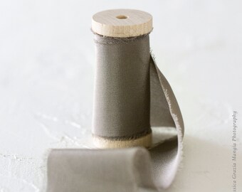 Ash | 100% Silk Ribbon | Gray color tones Bouquet long flowing warps or wedding invitations