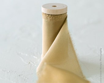 Bronze Luxe Silk Ribbon: Old Gold Wedding Bouquet Ribbon