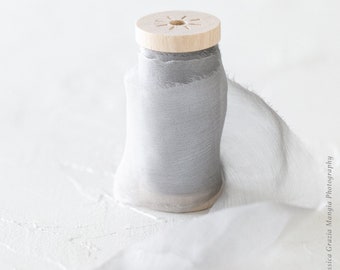 Colonial Gray Crinkle Silk Ribbon: Handmade Chiffon Ribbon, 3-Yard Spool