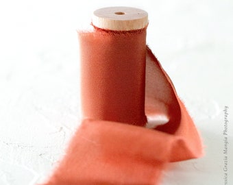 Spiced Cider Luxe Silk Ribbon: Hand-Ripped Burnt Orange Wedding Bouquet Ribbon