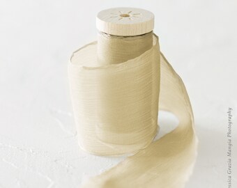 Camel Crinkle Silk Chiffon Ribbon: Beige Wedding Bouquet Ribbon
