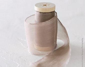 Cocoa | Crinkle Silk Ribbon | 100% Silk Chiffon | Brown Wedding bridal bouquet, invitations, wedding favors