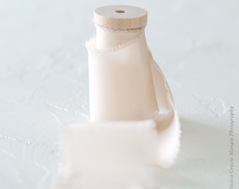 Coconut Cream Luxe Silk Ribbon: Hand-Ripped Vanilla Off-White