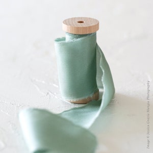 Sage Green Classic Silk Ribbon 100% Silk Wedding bridal bouquet, invitations, wedding favors, wedding photography styling image 1