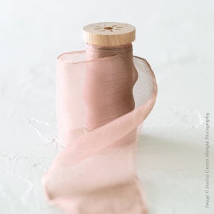 Heirloom Rose | Crinkle Silk Ribbon | 100% Silk Chiffon | Blush Wedding bridal bouquet, invitations, wedding favors