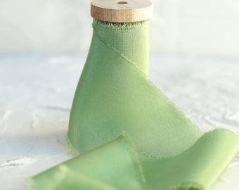 Clover Green Luxe Silk Ribbon: Hand-Ripped Wedding Bouquet Ribbon