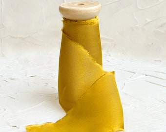 Ochre Silk Ribbon: Handmade Classic Style, Wedding Bouquet Ribbon