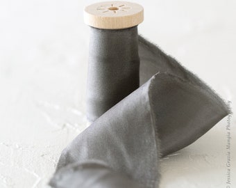 Stone Gray Silk Ribbon: Classic Style, Hand-Torn Edges