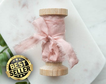 Blush Silk Ribbon; 100% Silk; Wedding bridal bouquet, invitations, wedding favors, wedding photography styling