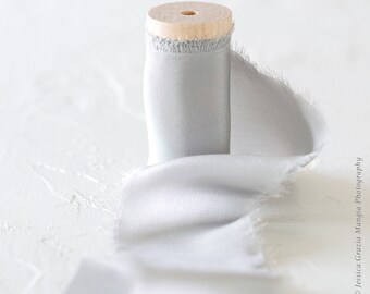 Light Gray Luxe Silk Ribbon: Handmade Wedding Bouquet Ribbon