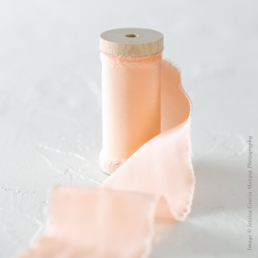 Peach Ribbons Carnation Peach Luxe Silk Ribbon: Hand-ripped Edge, Wedding Bouquet ...