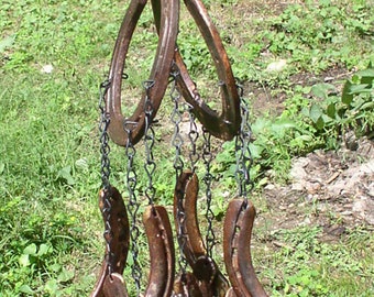 Horseshoe Wind Chime Decor - Rustic Garden Art  - Recycled Metal