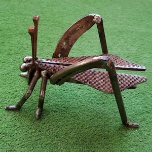 Railroad Spike Grasshopper - Horseshoe Art - Farrier Rasp Grasshopper - Railroad Spike Art - Metal Garden Art