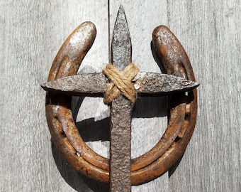 Cross - Horseshoe Art - Railroad Spike Wall Decor