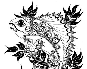 Animal Drawing Prints - Pen and Ink Originals. Black & White Set of 7 - Horse, Unicorn, Butterfly, Flower, Animal Prints