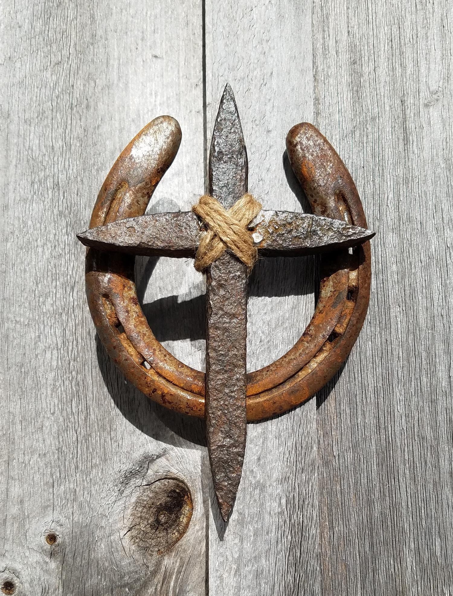 Cross - Horseshoe Art - Railroad Spike Wall Decor - Etsy